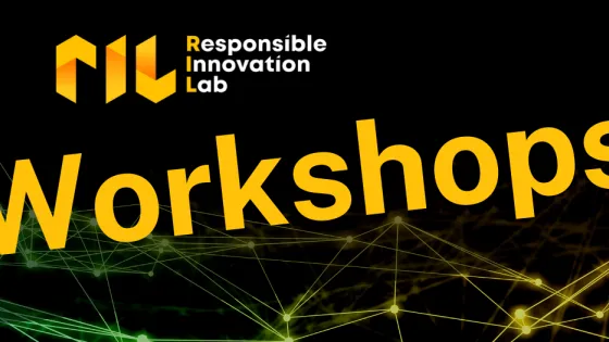 Colored dots connected with colored lines and bold yellow text reads RIL Workshops