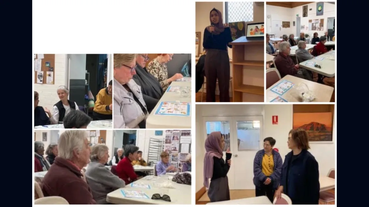 A collage of photos from bingo night with senior participants.